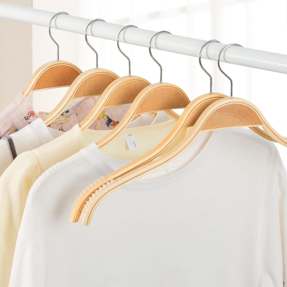 TOPIA HANGER Slim Natural Wood Hangers with Extra Soft Non-Slip Rubber Grips,...