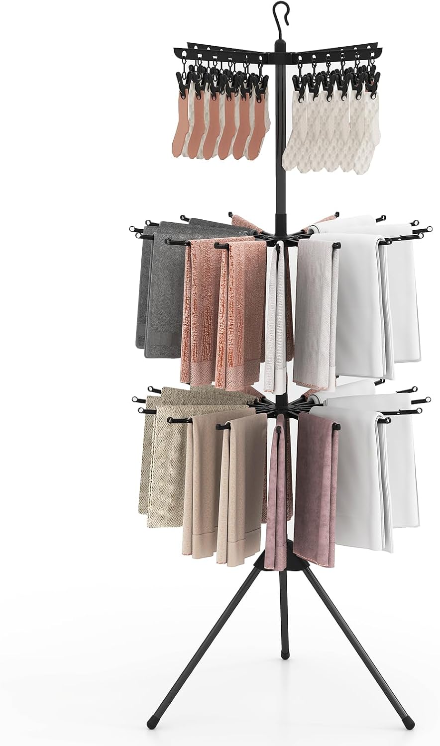 Tangkula 3-Tier Portable and Foldable Drying Rack with 32 Rods & 24 Clips