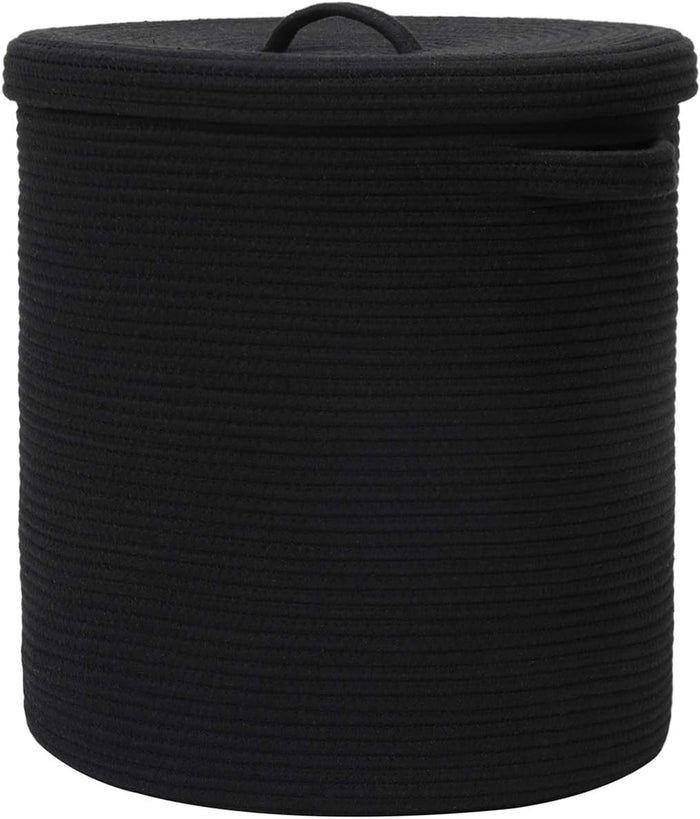 16x18 Inch Extra Large Round Cotton Rope Storage Basket with Lid, Decorative Woven Bin with Cover for Living Room Bedroom Closet, Black