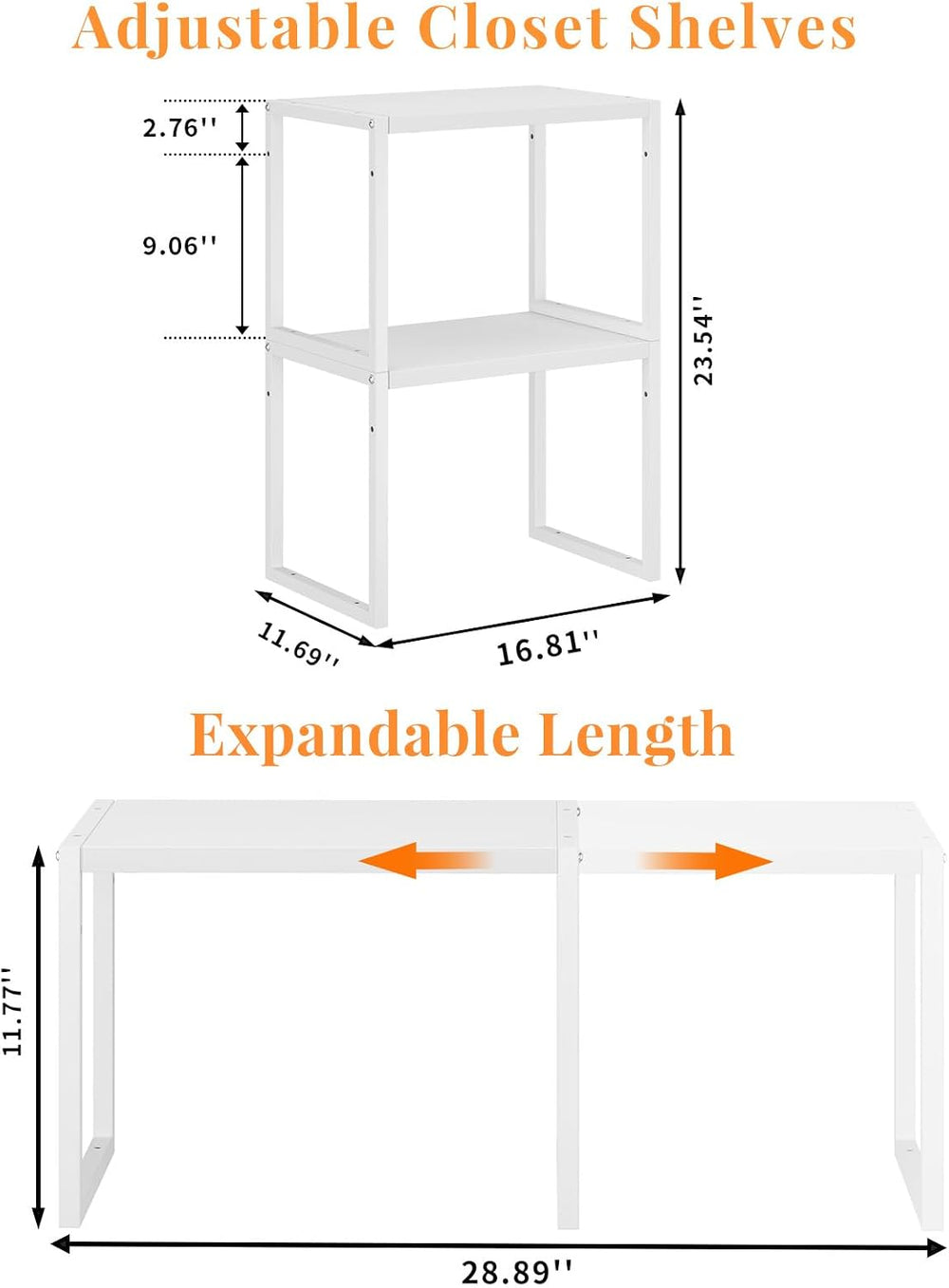 ThreeHio 2 Pack Stackable Closet Organizers and Storage Shelves, Expandable M...