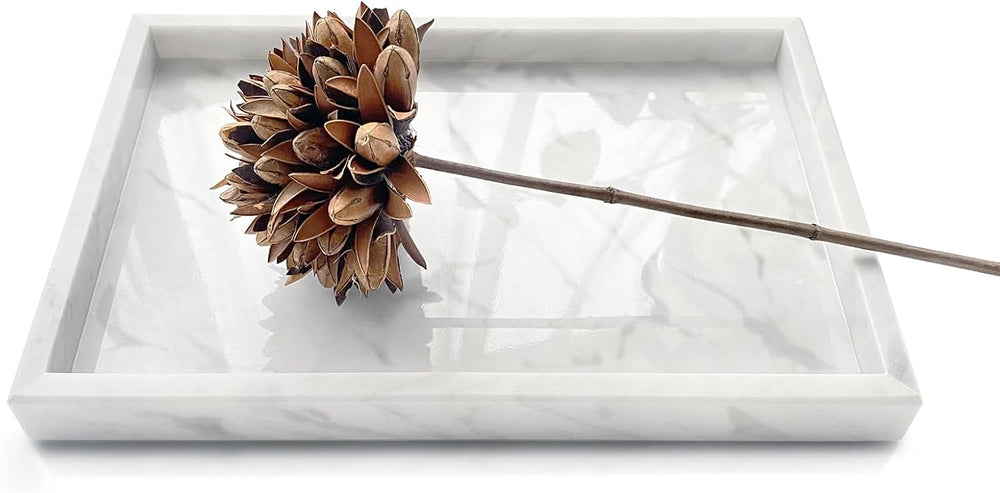 Yew & Tulip Natural Carrara White Marble Vanity Tray, Natural White Marbl...