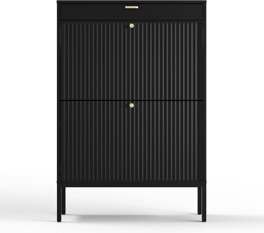 XIAO WEI Shoe Cabinet, Shoe Storage Organizer Cabinet with 2 Flip Wavy Line D...