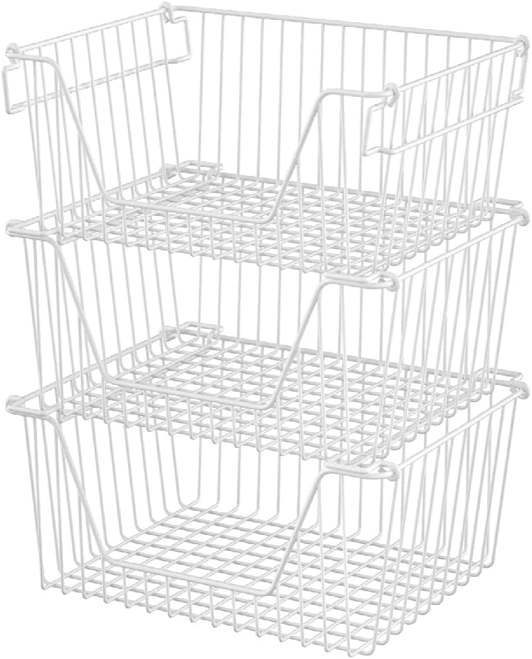 Slideep 14" Large Bin Baskets Stacking Baskets Sturdy Metal Wire Storage...