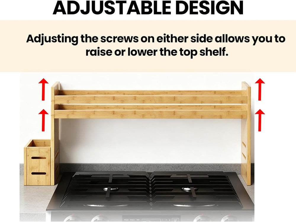 Over The Stove Shelf Wooden,Bamboo Spice Rack for Above the Kitchen Hob,31.5-...