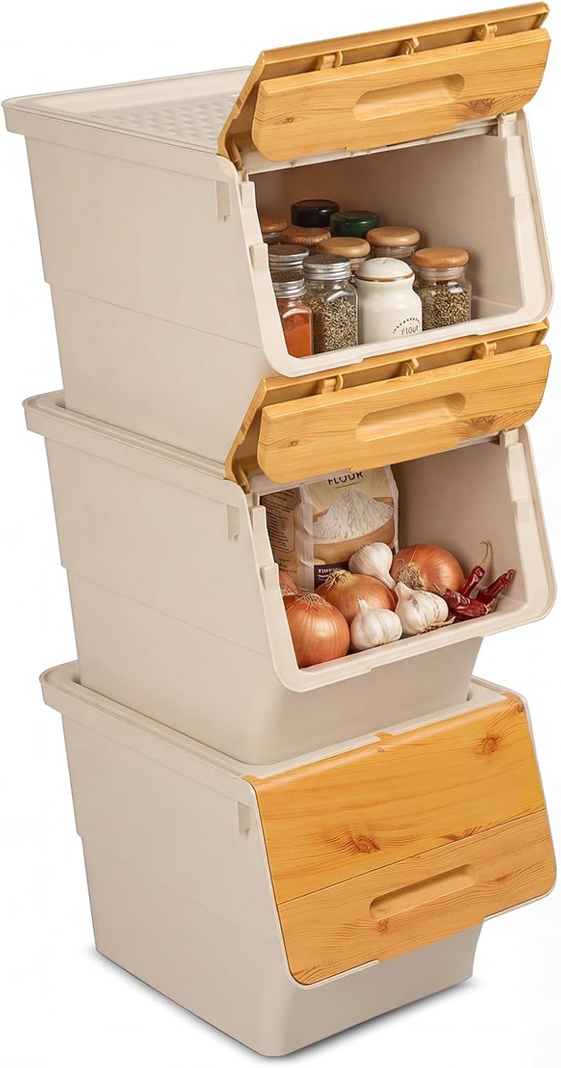 GIANTEX 3 Pack Plastic Stackable Storage Bins with Lids & Wheels, 12.5 QT