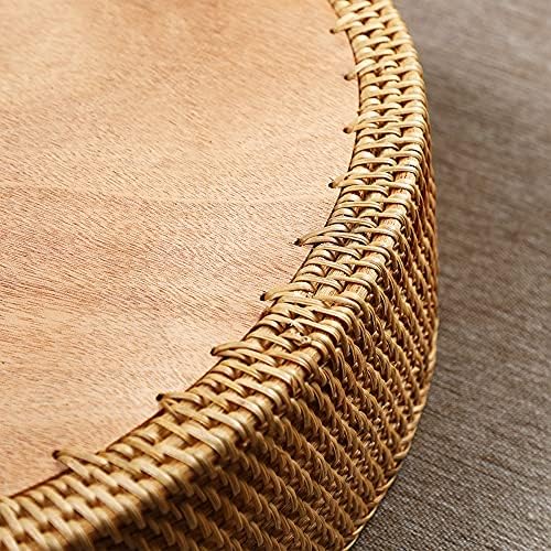 12 Inch Oval Rattan Basket with Painting Wooden Bottom, Wicker Basket Bowl wi...