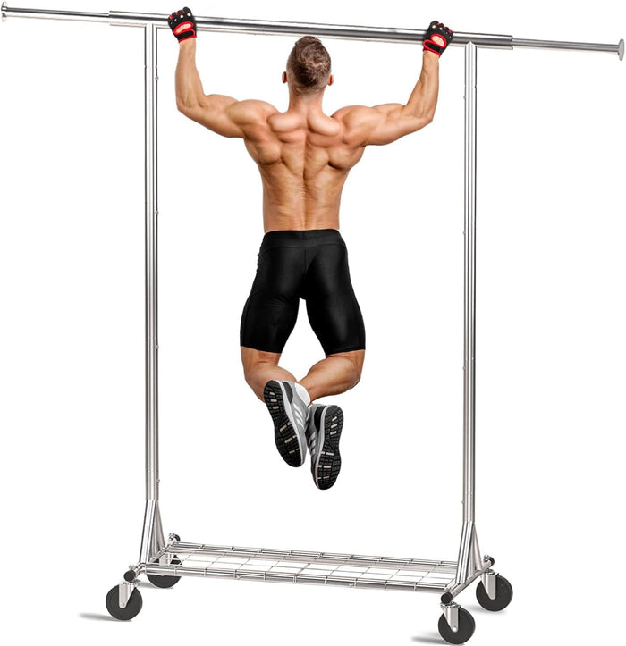 Heavy Duty Rolling Garment Rack with Wheels, 550LBS Clothing Rack (Silver)