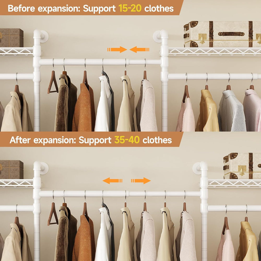 3-Bay Industrial Pipe Closet System, Wall Mounted Garment Racks, White