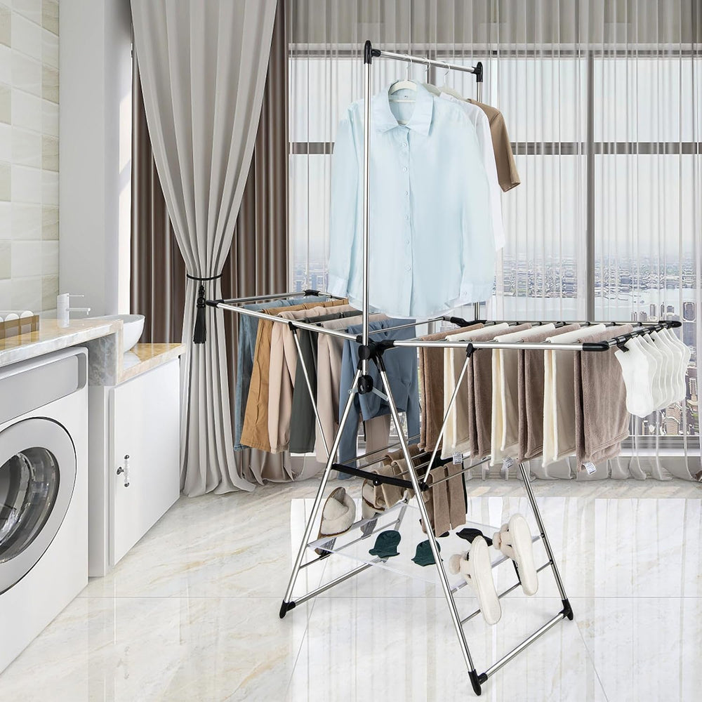 Tangkula 2-Layer Stainless Steel Drying Rack, Foldable Laundry Rack w/ 1 Hang...