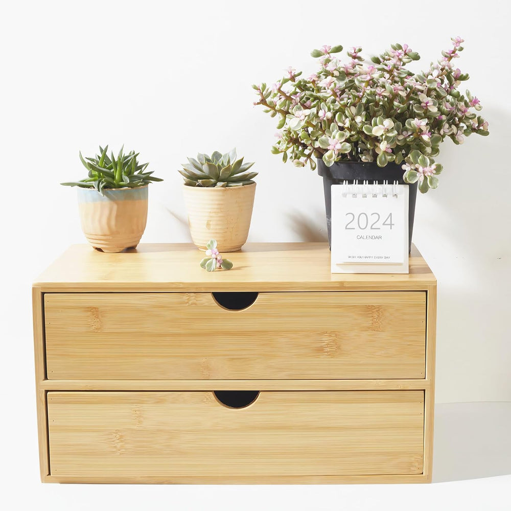 Charmewooden Bamboo Desk Organizer with Drawers, Countertop Organizer with Dr...