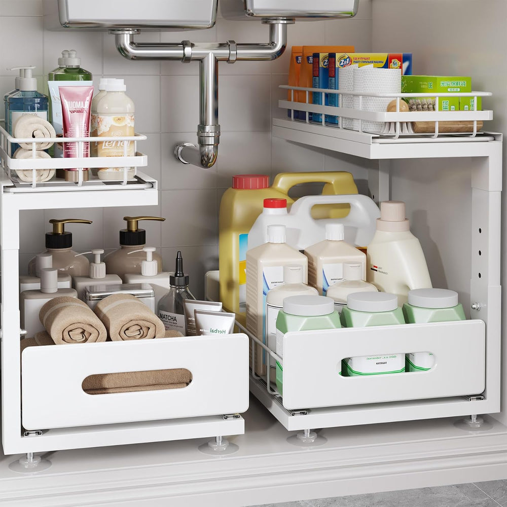 Under Sink Organizer Upgrade To Professional Rails,2-Tier Dual Pull Out Cabin...