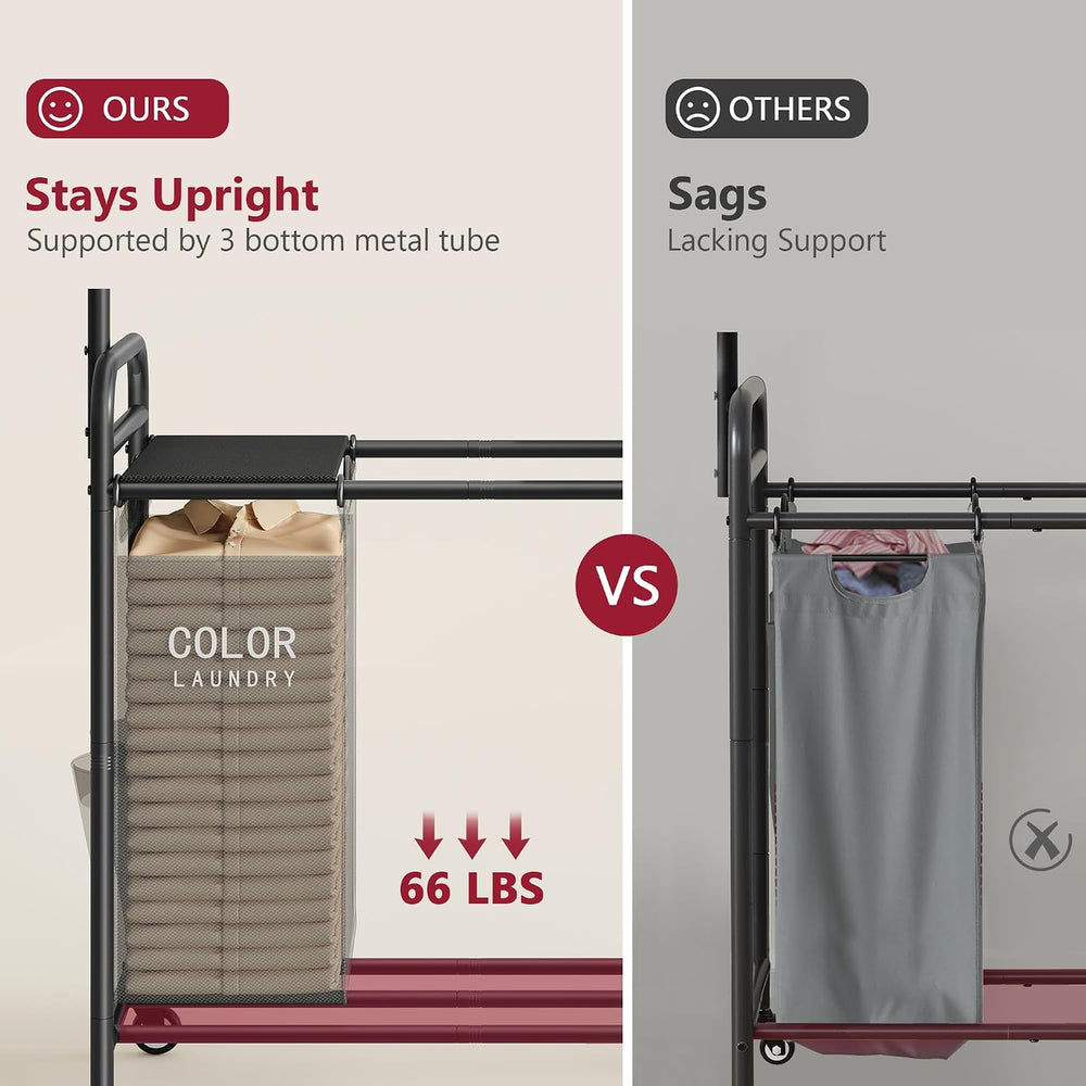 Tajsoon Laundry Sorter with Hanging Bar and Lid, 3 Section, 3 Colors