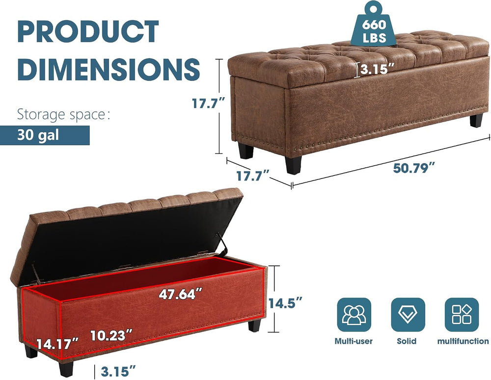 Grepatio 51" Ottoman Storage Benches, 30 Gallons End of Bed Storage Benc...