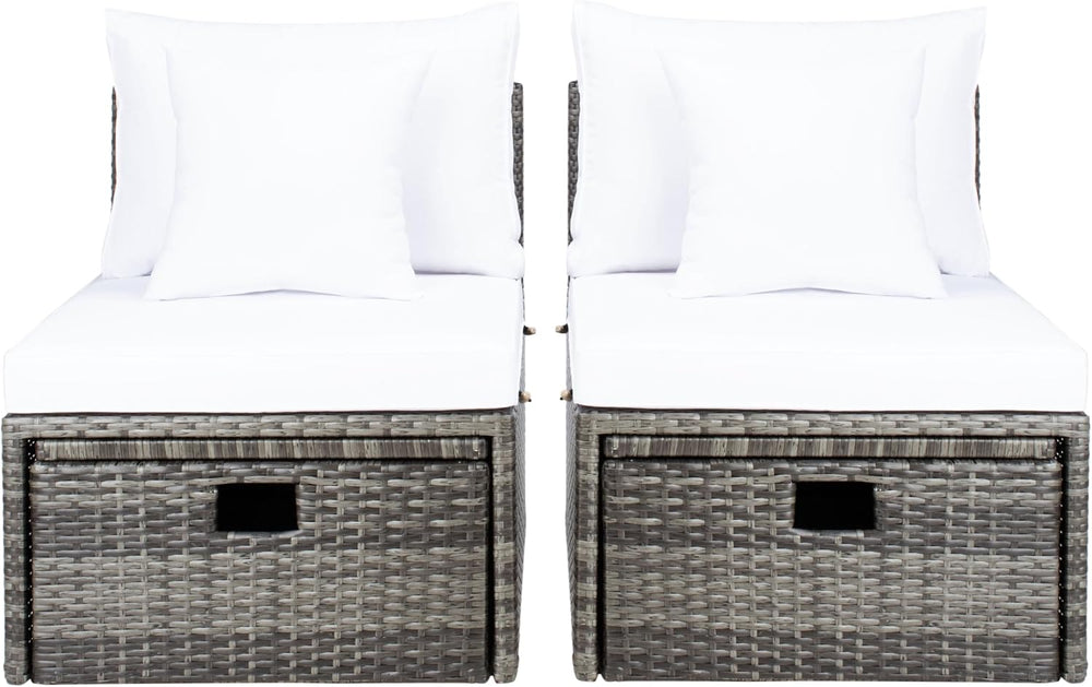 SAFAVIEH Outdoor - Pramla Settee and Ottoman Set - Grey Brown & White - S...