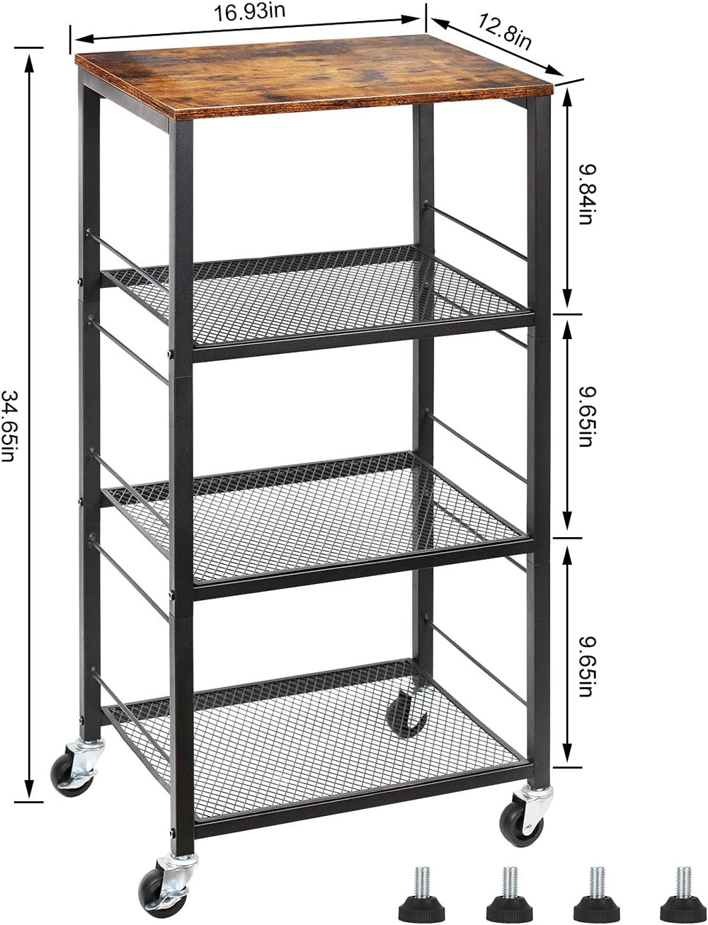 CADUKE Kitchen Storage Cart Baker's Rack 4-Tier Industrial Wood