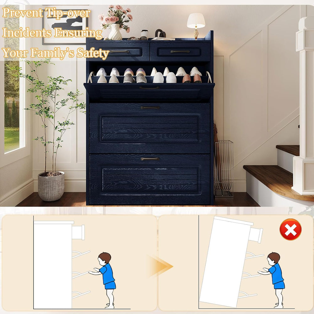 ODUWA Shoe Cabinet with 3 Flip Drawers and 2 Storage Drawers, Shoes Organizer...