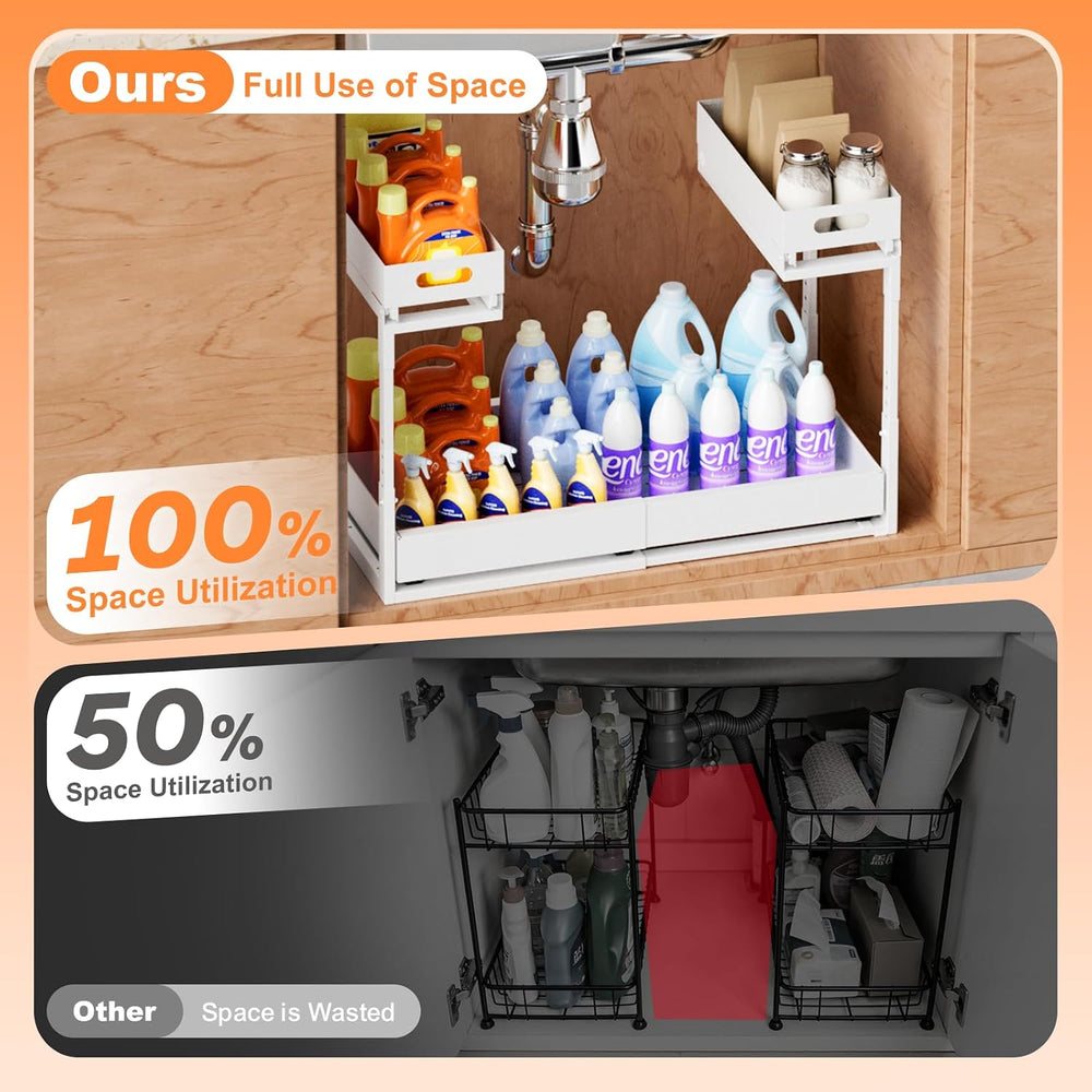 Upgrade 1 Pack Expandable Under Sink Organizer: 2-Tier Pull Out Cabinet with ...