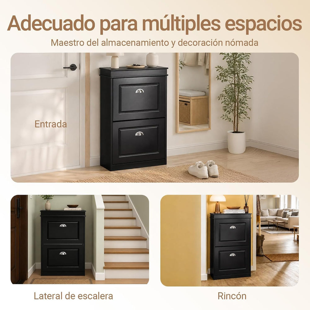 SoBuy Small Shoe Cabinet, Slim Shoe Rack 2 Flip-Drawers, Thin Shoe Storage Cu...
