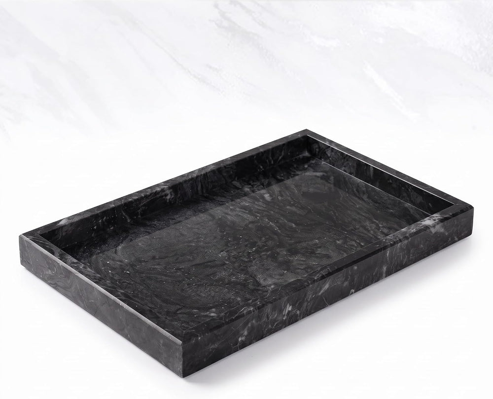 Natural Marble Tray, 12"x8" Rectangular Vanity Catchall w/Silicone ...