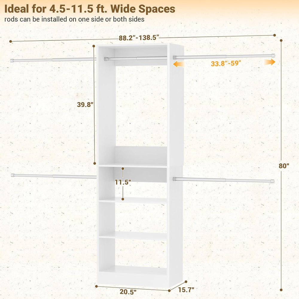 Homieasy Closet System, 4.5-11.5 Ft Expandable Closet Organizer, White