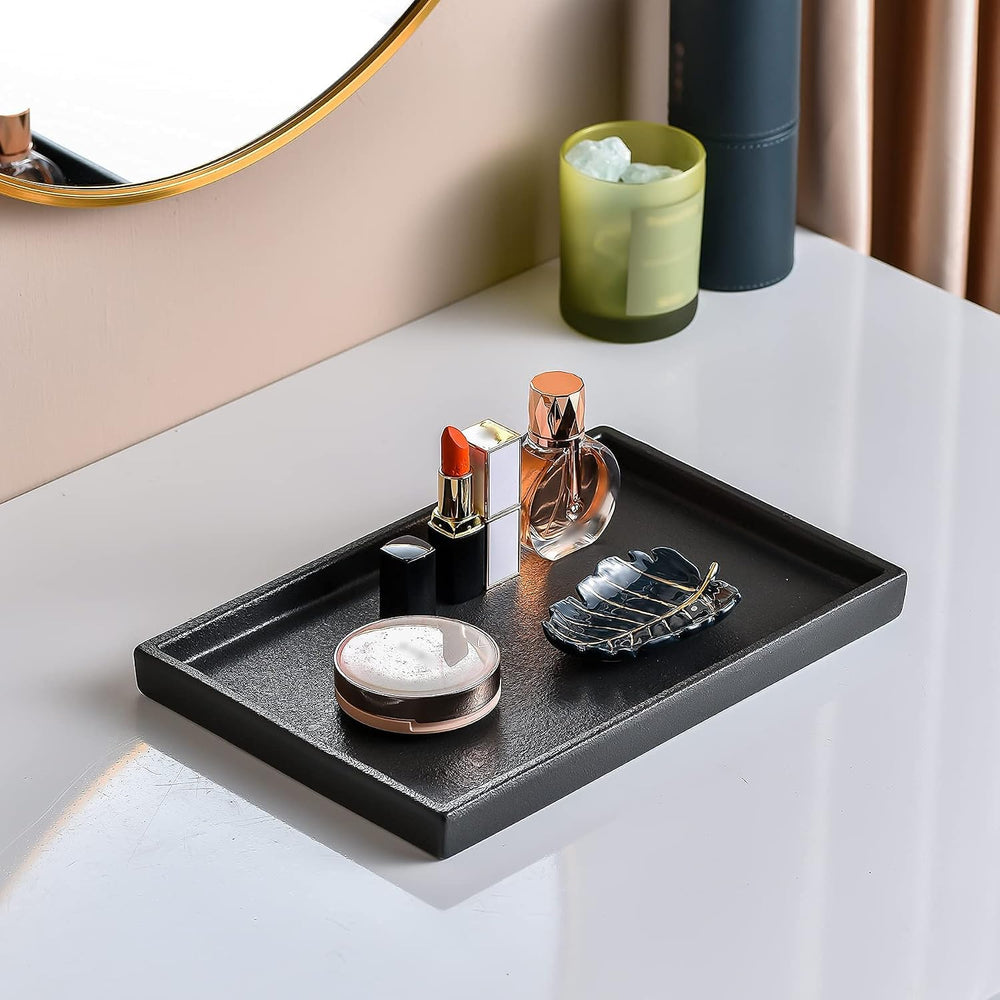 Ceramic Bathroom Sink Tray, Black Graininess Vanity Tray Decor Perfume Trays ...