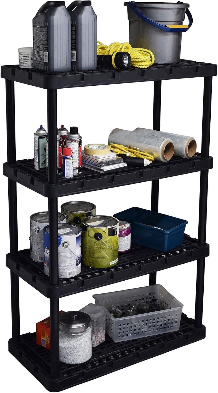 Gracious Living 3 Pack Heavy-Duty Storage Shelves, Knect-A-Shelf 4-Shelf Vent...