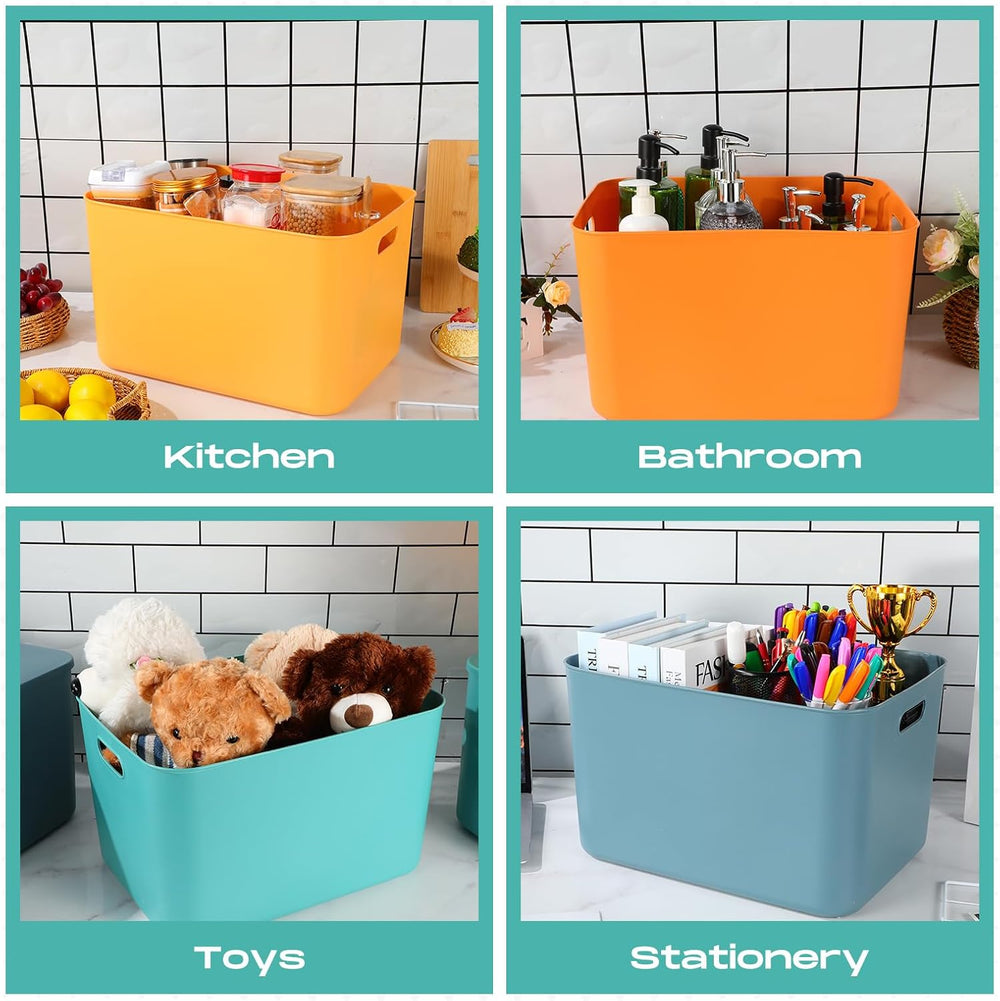 Hoolerry 8 Pieces Storage Bins, 16.1 x 12.0 x 9.7 Inch, Multi-colored