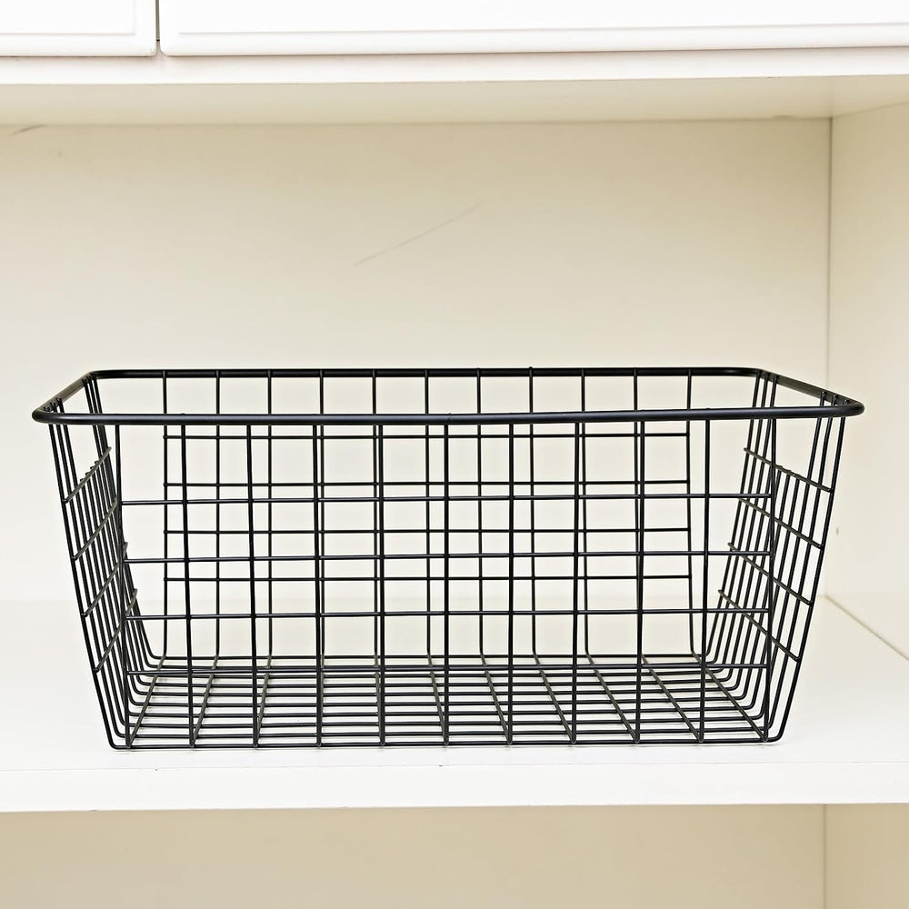 Brightalk 14" Upright Freezer Storage Baskets, Black Wire Storage Bins L...