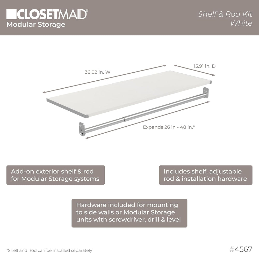 ClosetMaid Modular Closet Collection Shelf and Hang Rod Accessory Kit, 36-Inc...