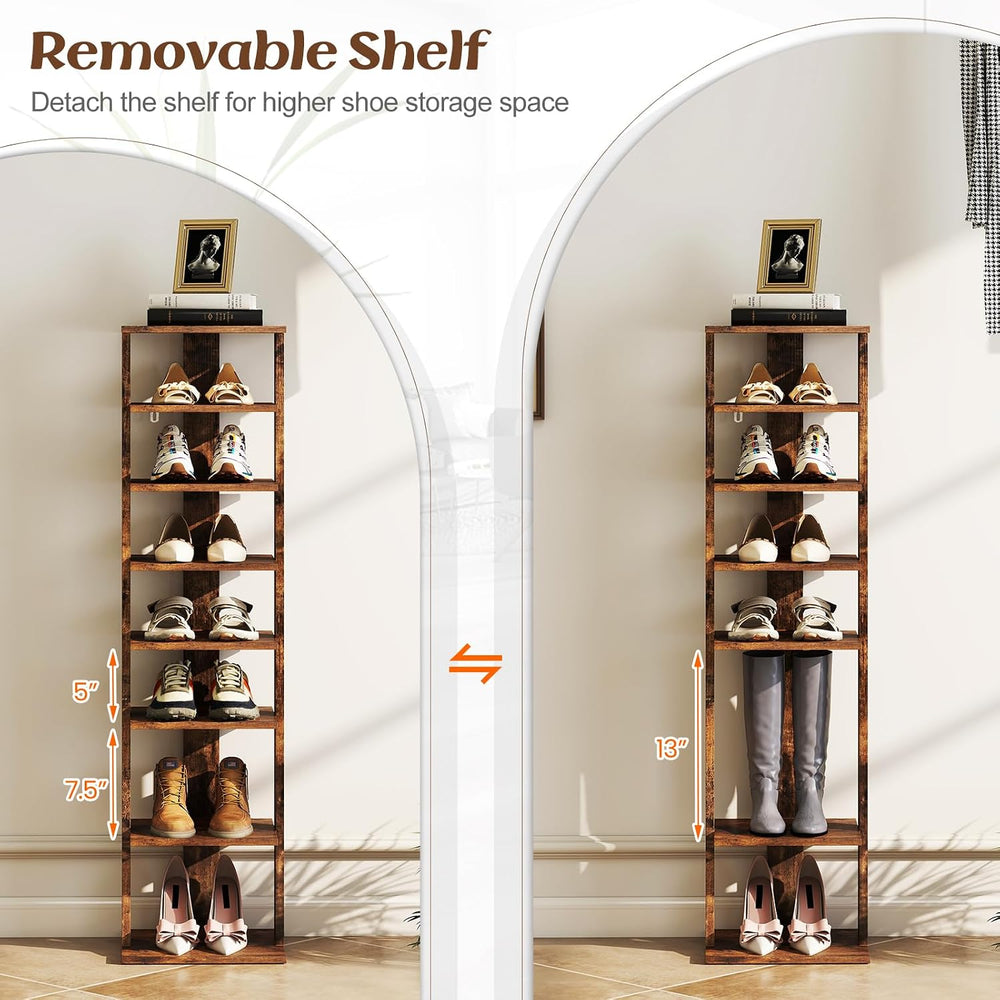 8-Tier Vertical Shoe Rack, Narrow Shoe Storage Organizer, Brown
