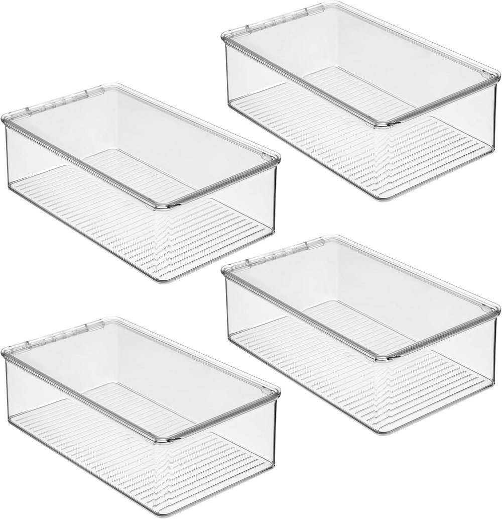 iDesign Stackable Plastic Shoe Box with Hinged-Lid, Set of 4, Clear
