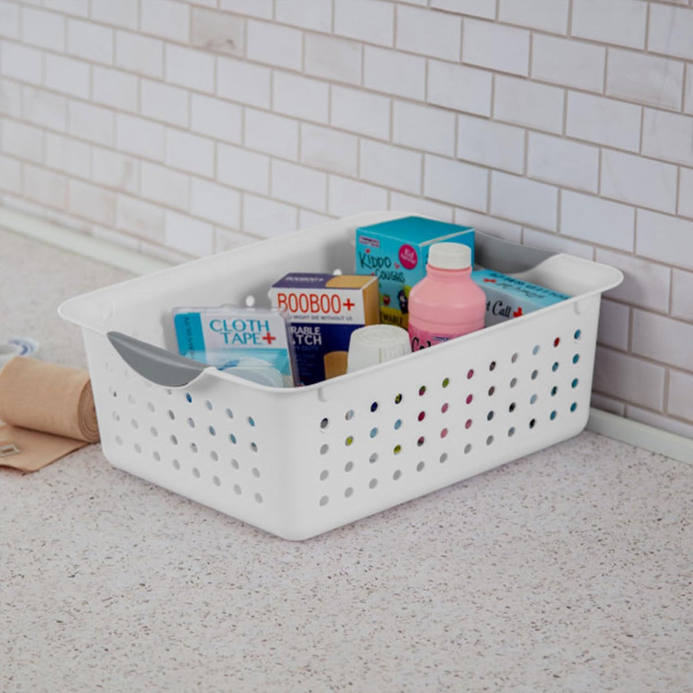 Sterilite Medium Ultra Basket, Open Top Plastic Storage Bin, White, 24-Pack