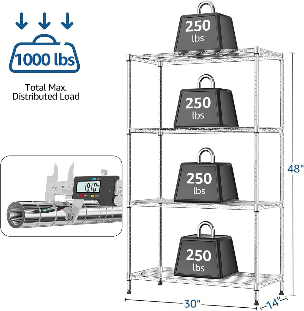 M MZG 1000 lbs 4Tier Shelf Metal Storage Shelves Wire Rack Closet Organizers ...