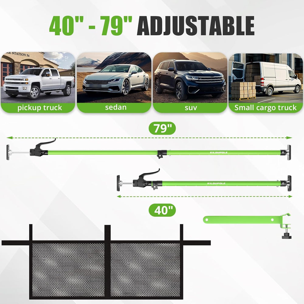 KILOUPOLE Adjustable Cargo Bar, 40" to 79" Non-Slip Truck Bed Divid...