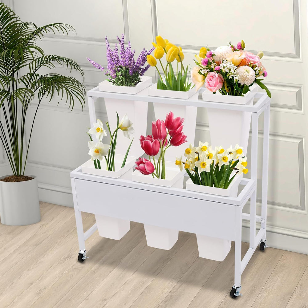 2-Layers Flower Display Stand Metal Flower Display Stand With 6 Pcs Buckets R...