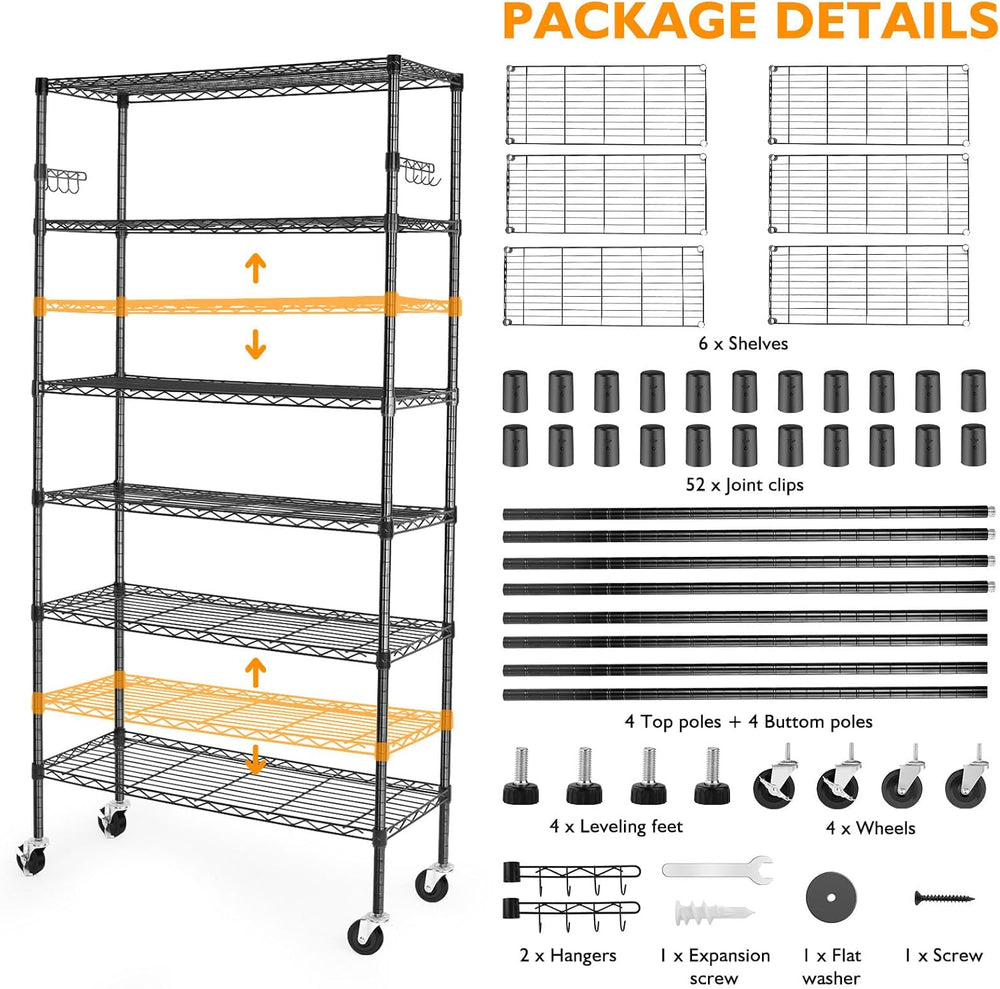 BolDuck 6 Tier Storage Shelves with Wheels, 2100lbs Capacity Heavy Duty Shelv...