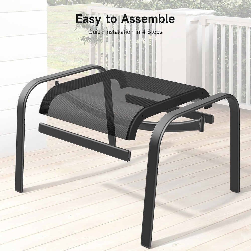 ONBRILL Outdoor Ottoman Set of 2, Oversized Outdoor Foot Rest, Black