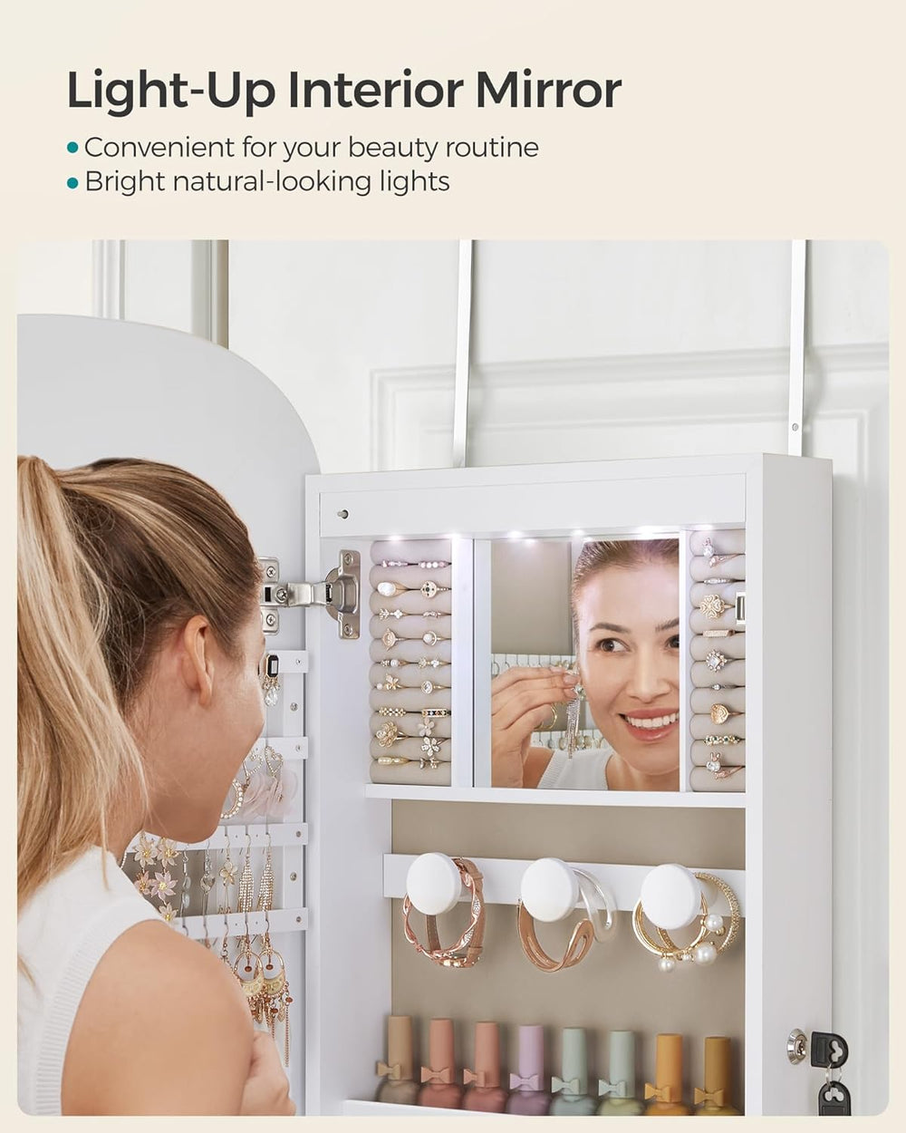SONGMICS Jewelry Organizer, LED Jewelry Cabinet, Wall/Door Mounted