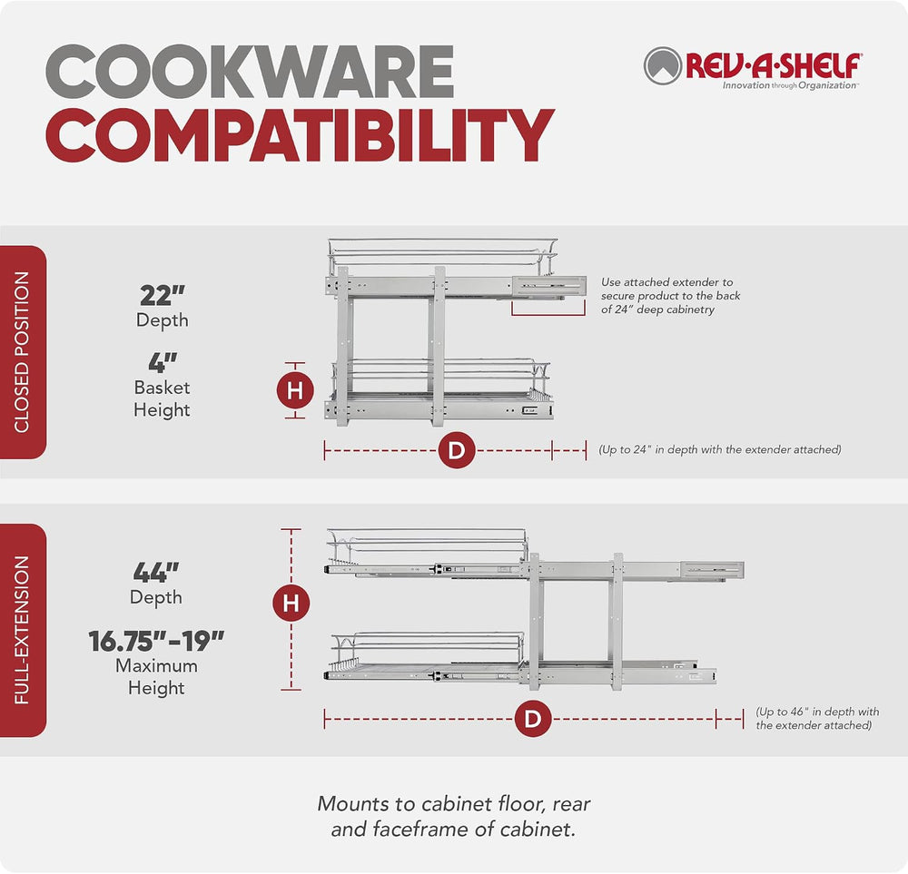 Rev-A-Shelf Pullout Organizer for Cabinets, Min Opening Width 17.5"
