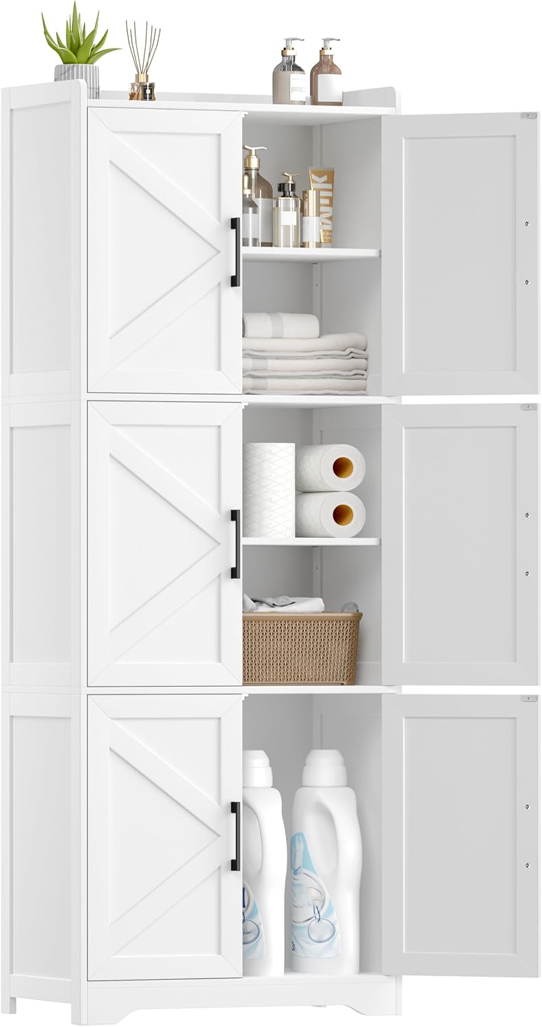 Akxomel 60.2''H Tall Bathroom Storage Cabinet with 6 Door, Pantry Cab...