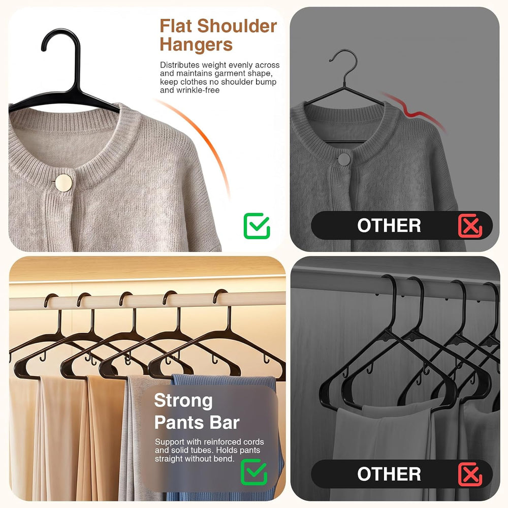 Black Plastic Hangers 100 Pack Slim Clothes Hangers with Strap Hook