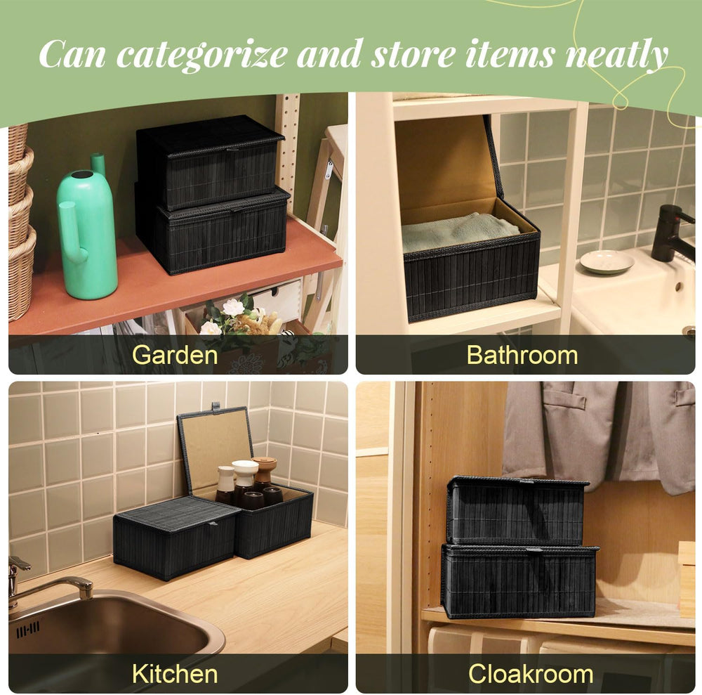 Black Wicker Baskets with Lids, Set of 4