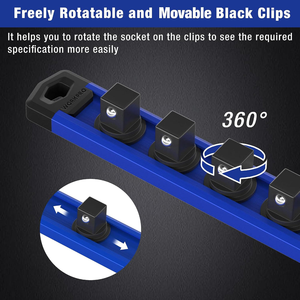 WORKPRO Magnetic Socket Organizer Set, 6-Piece 1/4” 3/8” 1/2” Socket Rails
