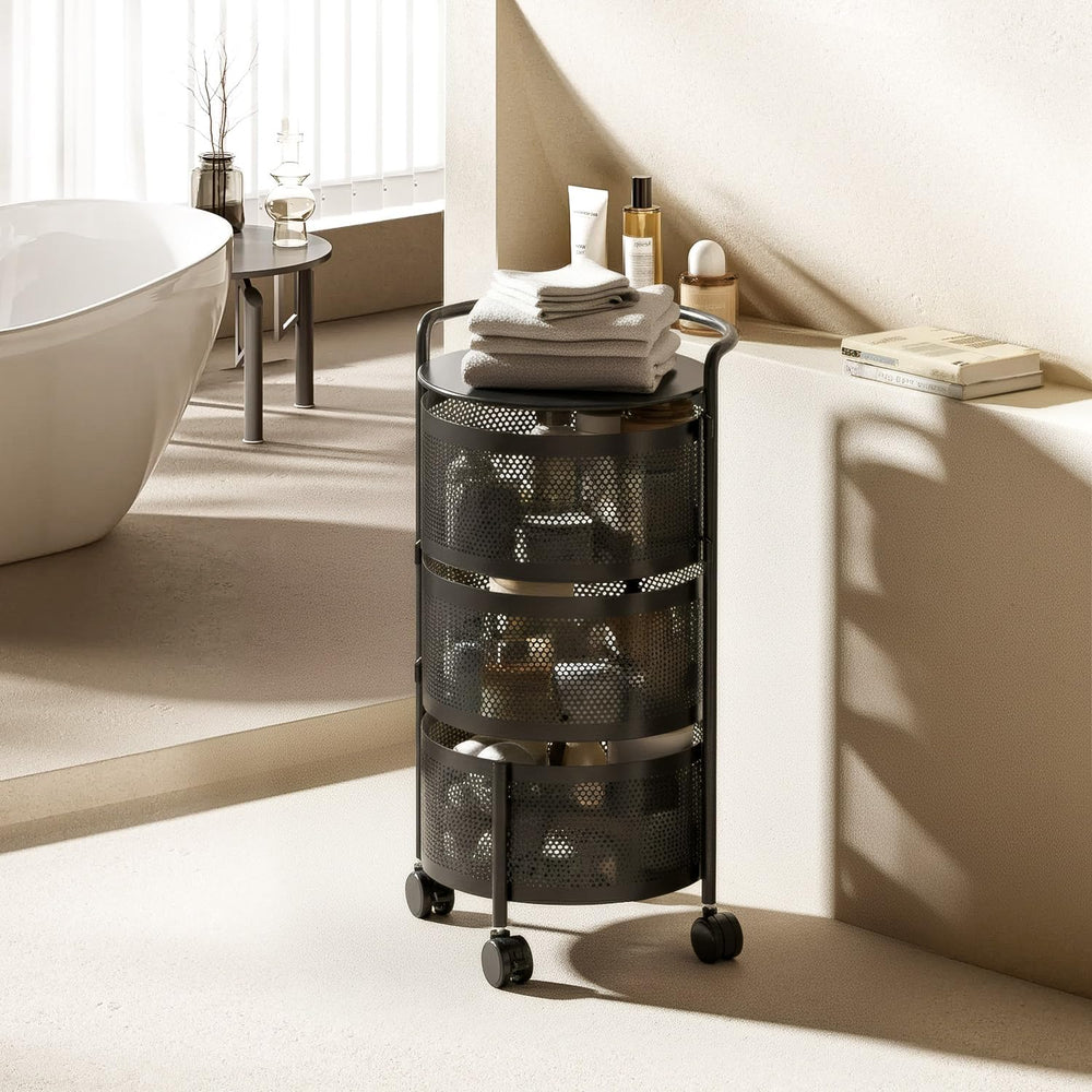 JAQ No Assembly Rotating Kitchen Storage Organizer, 3-Tier Metal Basket Rack ...