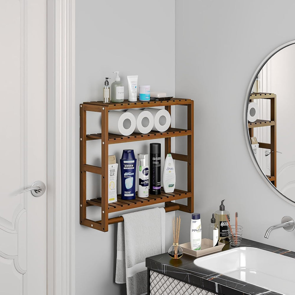 Galood Over The Toilet Storage Bathroom Shelves Wall Mounted 3 Tier Brown-L