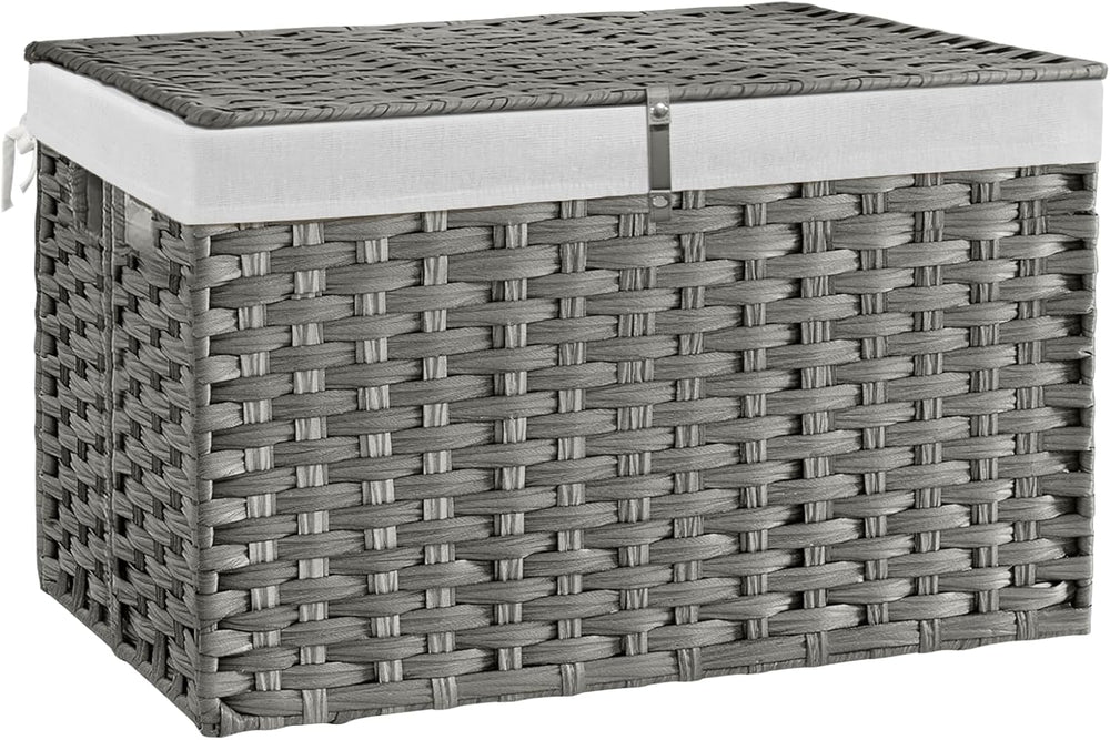 180L Wicker Storage Basket with Lid, Handwoven Rattan Large Shelf Basket with...