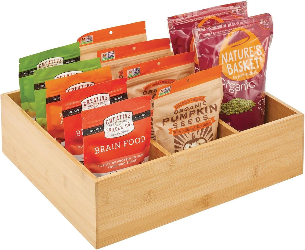 mDesign Bamboo Pantry Organizer Bin Box, 3 Sections - Wooden Stackable Basket...
