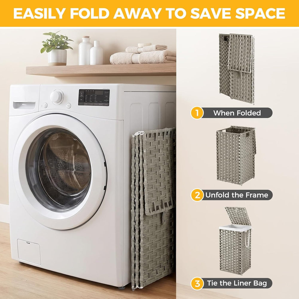 NEWBULIG 65L Medium Divided Laundry Hamper with Lid, Laundry Basket