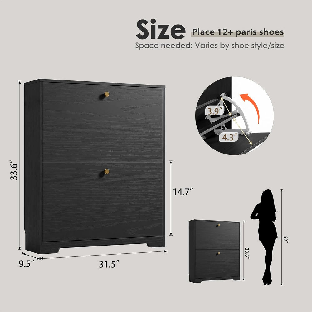 Nicetree Shoe Storage Cabinet with 2 Flip Drawer, Narrow Slim 2-Tier Shoe Org...