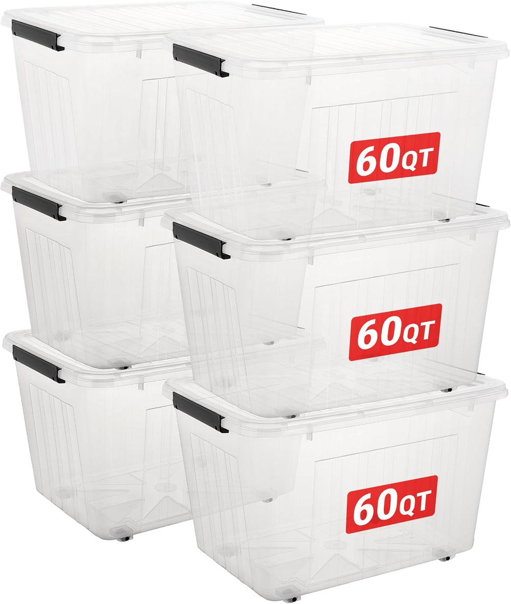 Cetomo 60Qt*6 Plastic Storage Bins with Lids, Storage Box with Wheel, Organiz...